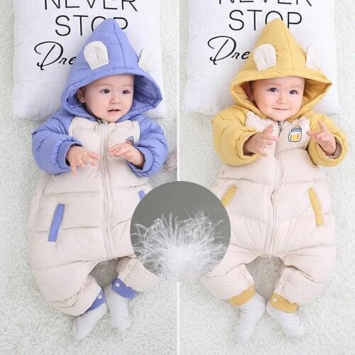Infant Baby Snowsuit Hooded Thick Warm Baby Down Rompers Toddler Boys Girls Winter Coat Outfit Baby Jumpsuit Clothing