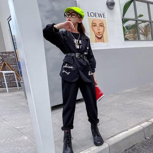 Baby Girl Suit 2020 Autumn New Big Boy Hepburn Style Retro Letter Suit Jacket Two-piece Fashion Kids Clothes Girl Clothes Full