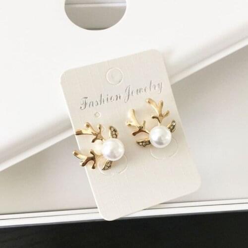 Creative Deer Shape Rhinestone Simulated Pearl Earrings+Necklace Elegant Ear Studs+Necklace For Women Girls Christmas Gift