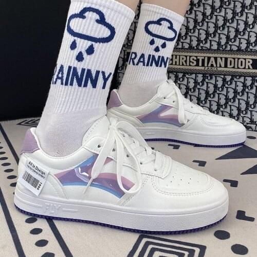 Trendy White Shoes for Women 2021 Spring New Student Lace-up Sneakers Harajuku Style Leisure Sports Shoes Women