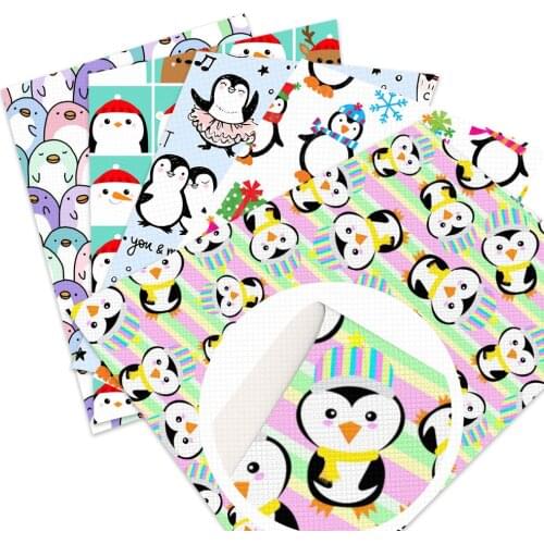20*33cm Cartoon Christmas Penguin Faux Synthetic Leather Sheets For Bows Earring DIY Crafts Home Decor Handmade,1Yc19585
