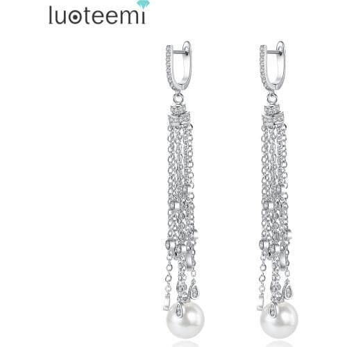 LUOTEEMI 2016 Hot Fashion Good Quality Waterdrop CZ Pendant Chandelier Long Tassel Dangle Earrings For Women Brinco Bijoux