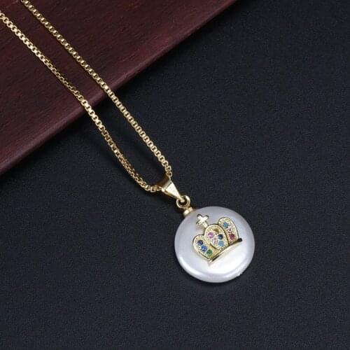 Mix cz cubic zirconia crystal paved tiny gold crown charm pearl bead pendant charms dainty link choker necklace for women