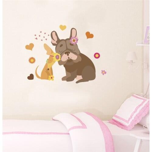 Cute Couple Dogs Wall Stickers For Kis Room Decoration Pvc Cartoon Puppy Pet Animals Mural Art Diy Nursey Home Decals Posters