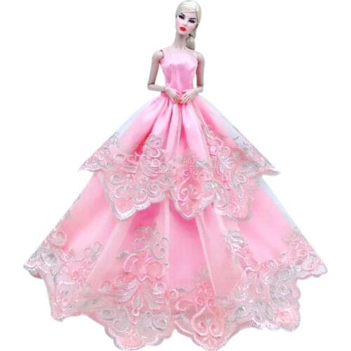 Fashion Pink Floral Off Shoulder Lace Princess Dress 1/6 BJD Accessories for Barbie Clothes Outfits Wedding Gown Kid Cosplay Toy