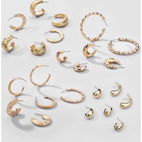 Fashion Punk Gold Metal Stud Earrings for Women Trendy Geometric Round Circle Twist Earrings Statement Party Jewelry Gift