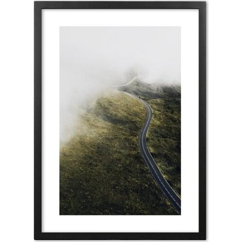 Highway In The Mountains Foggy Day Wall Art Paper Painting Landscape Wall Pictures For Living Room Decor