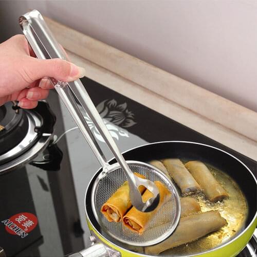 New Steel Food Clip Snack Fryer Strainer BBQ Buffet Serving Tongs Fried Tong Frying Mesh Colander Filter Oil Drainer Hog