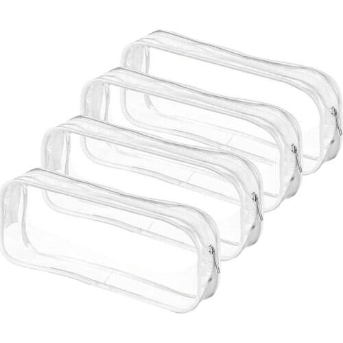 4 Pcs Clear Pencil Case Big Capacity Transparent Pen Pencil Bag PVC Pen Pencil Zipper Pouches