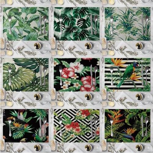 Fashion Print Rectangle Cotton Linen Western Style Table Pad Cut Mats Placemat for Dinner Kitchen Table 40x30cm Leaf Plant
