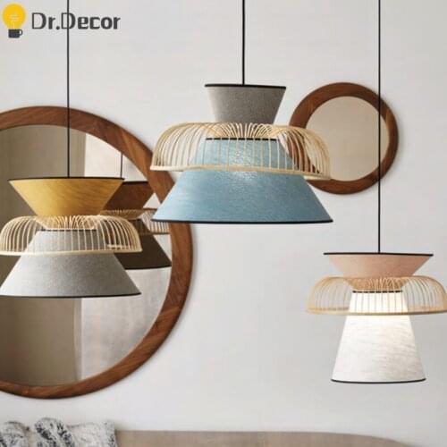 Modern Fabric Bamboo Pendant Lights Lighting Minimalist LED Hanging Lamp Dining Room Bedroom Living Room Home Decor Pendant Lamp