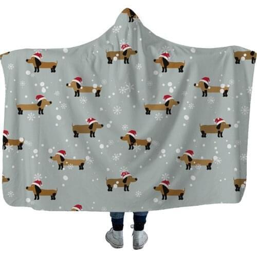 Dachshund 3D Printing Throw Hooded Blanket Wearable Warm Fleece Bedding Office Quilts Soft Adults Travel 04