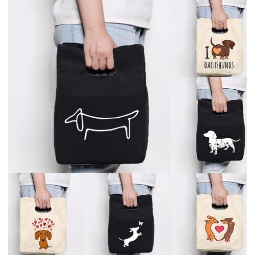 I Love Dachshund Canvas School Food Storage Lunch Bag Thermal Insulated Portable Cooler Bags Picnic Pouch Dog Mom Life Gift