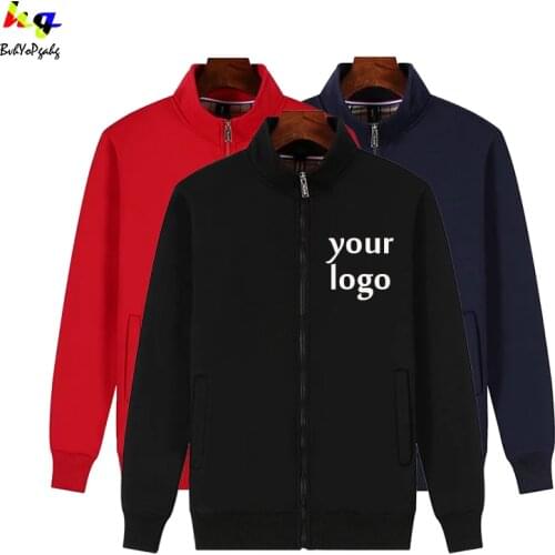 Design Your Own Logo Picture Stand Collar Zip Hoodie Men and Women Casual Sweatshirt Long Sleeve Jacket Casual Zip Hoodie S-4XL