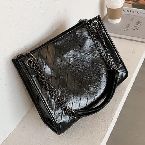 Vintage Chain Tote Women Shoulder Bags Casual Pu Leather Crossbody Bags for Women 2020 Handbag Female Solid Color Womens Bag