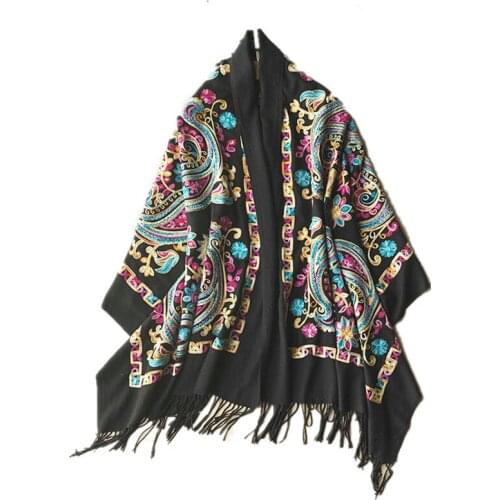 High Qualit Women Wool Cashew Embroidery Shawl Tassel Cashmere Floral Poncho Ethic Pashmina Scarf Wrap For New Year Party YK136