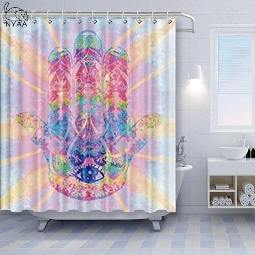 Vixm Hamsa Shower Curtain Spiritual Energy Flow Aura Inspired Design Harmony Yoga Meditation Theme Fabric Bath Curtains