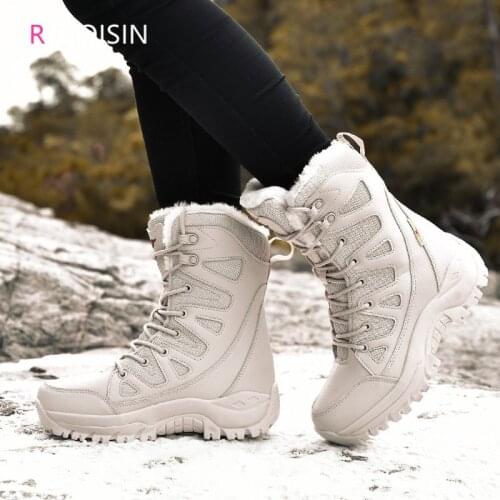RECOISIN 2020 Winter Women Boots High Quality Comfortable Snow Boots Fur Plush Warm Casual Mid-Calf Hiking Boots Women Footwear