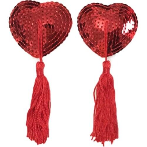 1 Pair Sexy Pasties Stickers Women Lingerie Sequin Tassel Breast Bra Nipple Cover Self Adhesive Heart Shape Bra Nipple Cover Sex