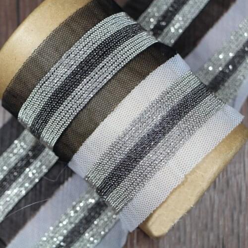 2Yards Bead Chain Fringe Beaded Trimming Lace Ribbon DIY Sewing Clothing Decoration Accessories White Black Mesh Lace Fabric