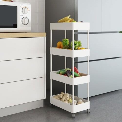3/4/5 Layer Storage Holder with Wheels Multilayer Removable Gap Rack Bathroom Supplies Shelf Fridge Side Shelf Kitchen Organizer