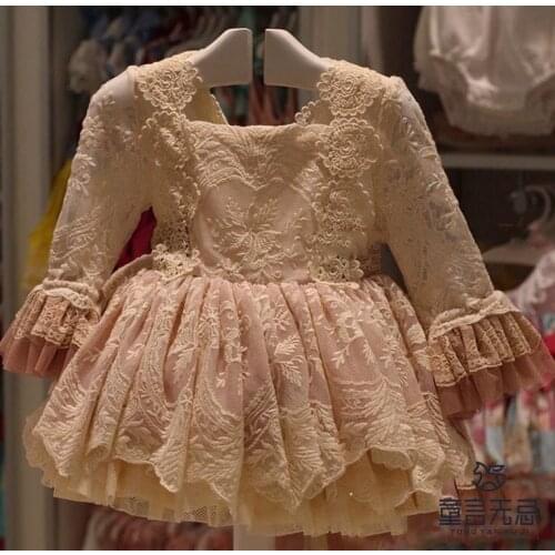 3PCS Baby Spring Autumn Summer Lace Vintage Palace Spanish Lolita Ball Gown Princess Dress for Girl Birthday Christmas Wedding