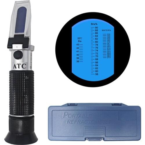 3 in 1 Hand Held Brix Honey Refractometer Brix 58~90% 38-43Be' 12-27% Water Tester Meter for Jam Syrup Concentrations with ATC