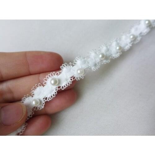 3 Yards Narrow Ivory White Lace Trim With Beads, New Stretch Lace Trim, Pearl Lace Trimming, Cake Decoration Ribbon