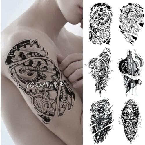 3D Bionic Gear Arm Temporary Tattoo Sticker Electricity Metal Mechanical Waterproof Tatto Robot Body Art Fake Tatoo Men Women