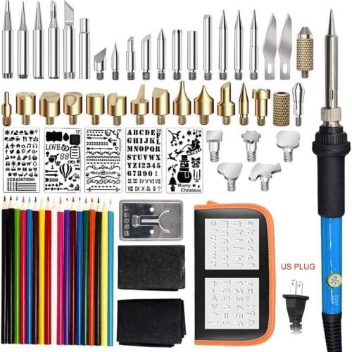 60W Soldering Iron Wood Burning Kit 71pc Adjustable Carving Pyrography Tool Soldering Welding Tip Kit Wood Embossing Burning Set
