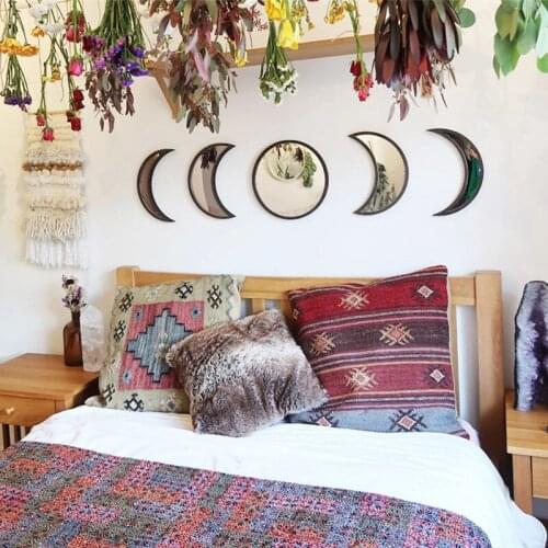 Nordic Style Acrylic Mirror Stickers Bohemian Wooden Decorative 3D Stereo Mirror Bedroom Living Room Decoration Home DIY