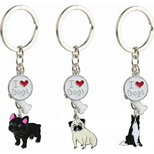 Doreen Box Pet Enamel Keychain Silver Color Schnauzer Animal Bone Message " I Love Dogs " Keyring 10cm, 1PC