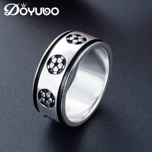 DOYUBO New Arrival Mens Sterling Silver Football Shape Finger Rings Jewelry Real 925 Silver Male Party Ring Fine Jewelry VB419