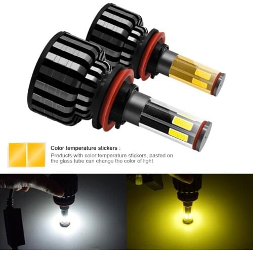 EURS Car Headlight Dual color H4 LED Bulb H7 LED H1 9012 H11 9006 9005 360 degree 6 sides 8000LM 60w Fog Light Bulb 3000k 6000k