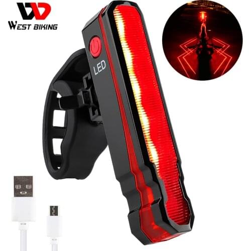 WEST BIKING Laser Line Bike Rear Light USB Rechargeable Waterproof MTB Road Bicycle Safety Warning Lamp Seatpost LED Flashlight