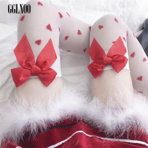 GGLNOO Japanese Harajuku Girls Cute Lolita print Socks Lolita Kawaii Sweet Bow-Knot Knee Long Silk Socks Over