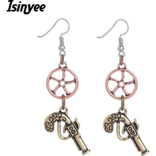 ISINYEE Fashion Steampunk Gears Circle Tools Tassel Earrings For Women Exaggerated Gold Silver Steam Punk Jewelry Wholesale