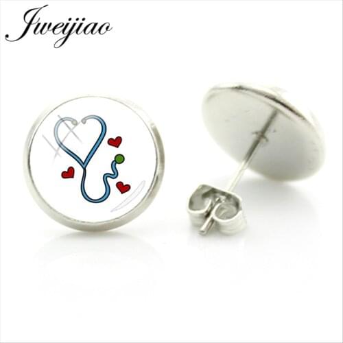 JWEIJIAO Nurse Doctors Medical Stethoscope Ear Stud Earrings Heart Bijoux Earring Jewelry For Fashion Women Girls Gift SE73