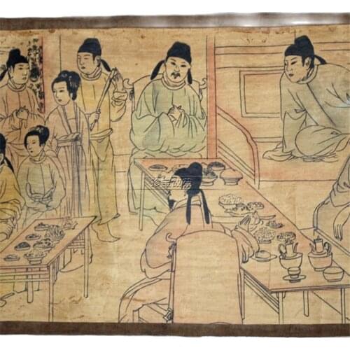 Chinese old picture paper "Figure painting " long Scroll painting Long Scroll Drawing dinner party tu