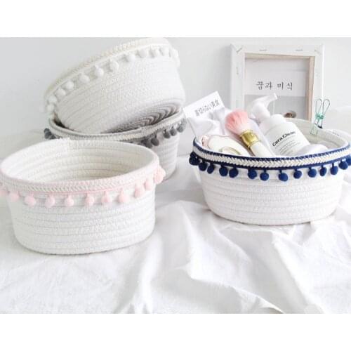 Basket Household Unique Woven Wool Ball Storage Basket Home Decoration Cotton Thread Storage Basket White Laundry Basket