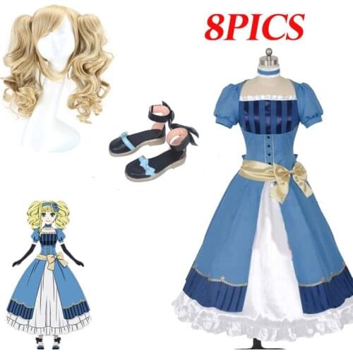 8PCS Black Butler Kuroshitsuji Elizabeth Midford Lizzy Party Luxury Dress Cosplay Costume Full Set Princess Clothing Wig Shoes