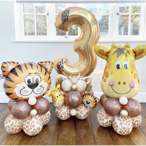 18Pcs Jungle Animal Balloons Set Retro khaki Latex Balloon 32inch Blue Number Globos Kids Birthday Party Baby Shower Decorations