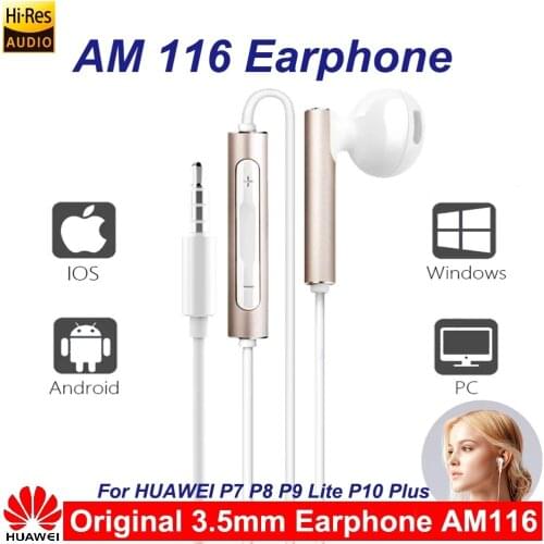 Original Huawei Honor AM116 Earphone Metal With Mic Volume Control For HUAWEI P7 P8 P9 Lite P10 Plus Honor 5X 6X Mate 7 8 9