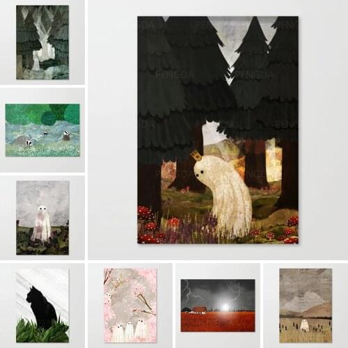 Modular Pictures Canvas Wall Art Ghost Animal Paintings Tree Printed Scenery Poster for Living Room Home Decoration Framework