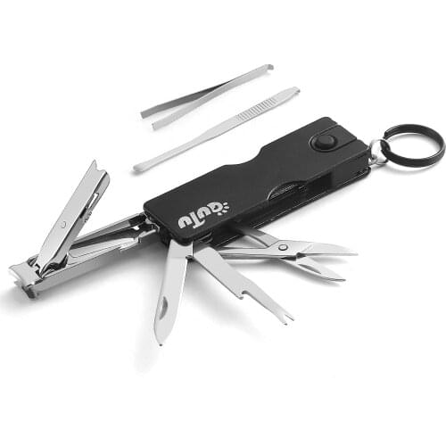 8-IN-1 Multi Nail Clippers Pocket Nail File Folding keychain Knife with Scissors Tweezers Flashlight Stainless Steel for Men