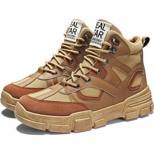 2019 Men Shoes Leather Fashion High Tops Male Boots Luxury Brand Mens Casual Sneakers Waterproof Lace Up Flats Solid Color Shoes