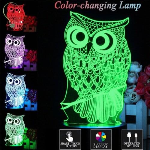 New Arrival Owl Xmas Gift Home decoration LED Desk Table Lamp 7 Color 3D Night light Touch control Child gift holiday Night Ligh