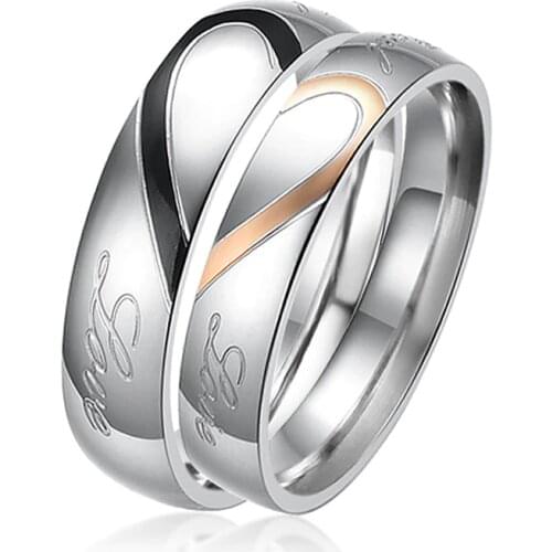 Couple Wedding Rings for Women Men Love Heart Promise Gift Romantic Stainless Steel Jewelry