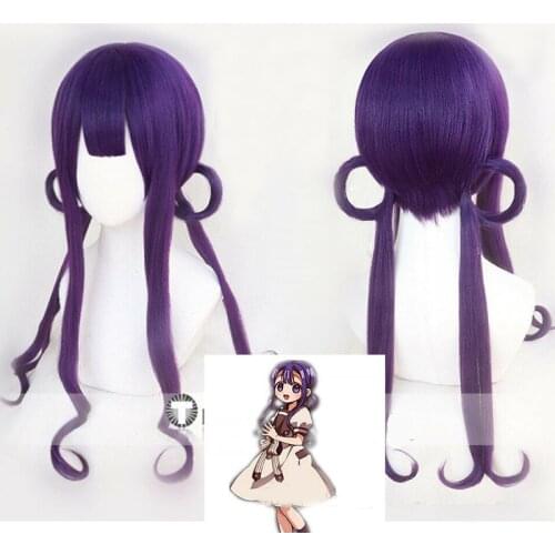 Jibaku Shounen Hanako-kun Akane Aoi 65cm Long Grape Purple Styled Cosplay Heat Resistant Synthetic Hair Wigs + Wig Cap