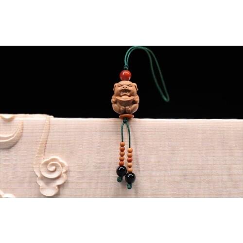 Santalum Wood 2cm Traditional Chinese Animal Sculpture Chinese Zodiac Pig Pendant Car Hanging Bag Pendant Mascot Collection